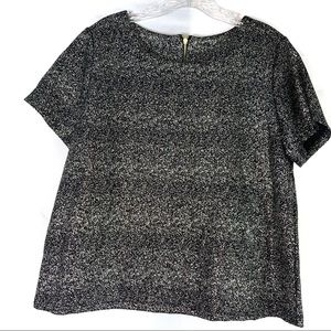 Black Gold Shimmer Glitter Blouse Short Sleeves
